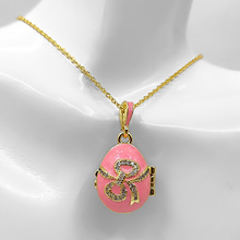 新款跨境俄罗斯蝴蝶结微镶锆石吊坠开合流苏樱桃配件镀金珐琅项链