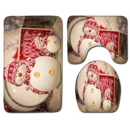 Muñeco de nieve de Navidad alfombra de baño alfombra de la puerta inodoro de tres piezas antideslizante alfombra de piso transfronterizo en stock deseo Amazon 1