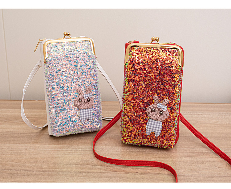 Women's Cartoon Solid Color Pu Leather Sequins Lock Clasp Wallets display picture 8