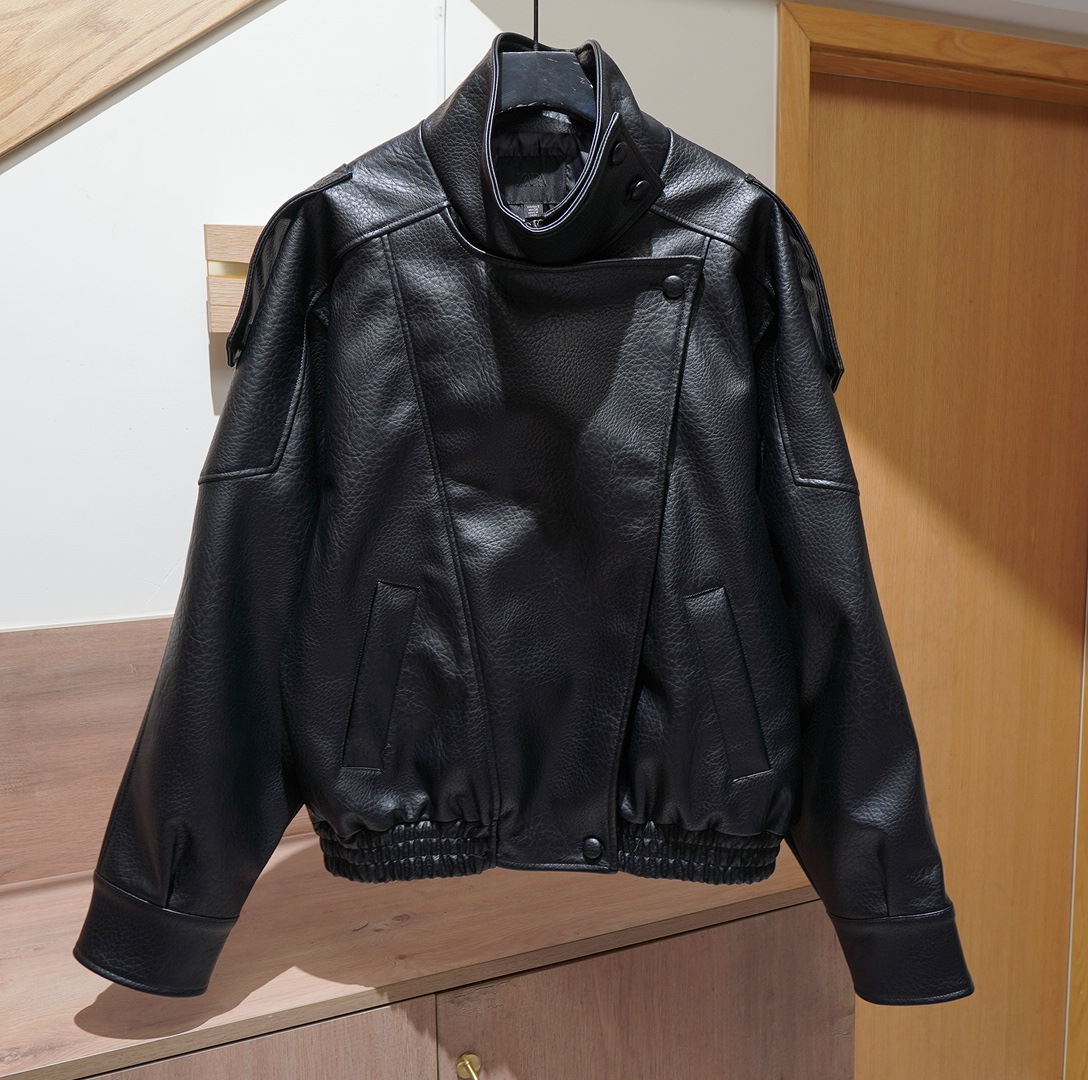 Original 4391/872 Leather Jacket European and American Women's Wholesale Black Texture Imitation Leather Jacket Loose Version Pu Jacket