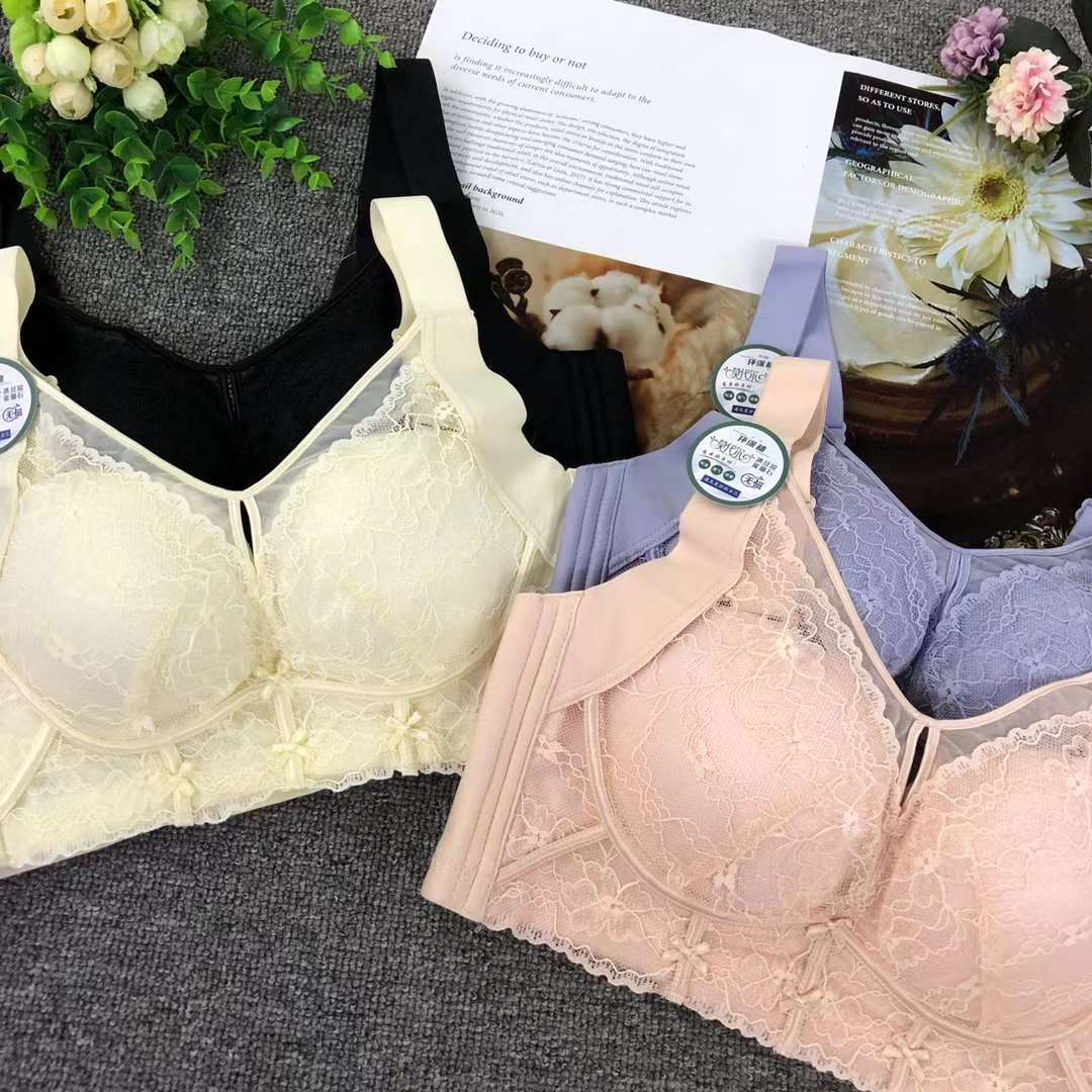 Nuevo estilo de alambre-Sujetador libre de moda encaje jacquard transpirable cómodo clásico cuatro breasted ropa interior para las mujeres al por mayor