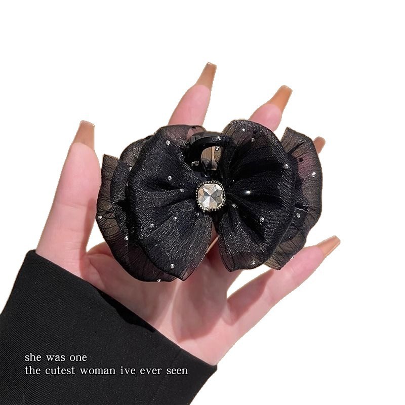满天星绢纱泡泡抓夹女夏天发量少发夹半扎马尾发卡夹子小号鲨鱼夹|undefined