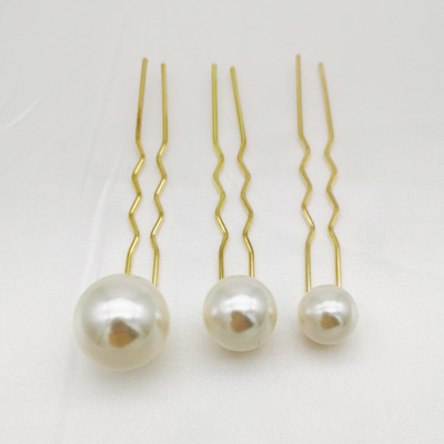 韓版新娘複古氣質簡約大顆珍珠U型日式INS丸子盤發漢服發簪發針