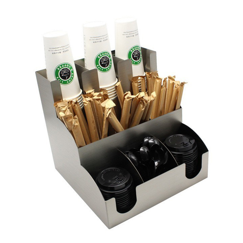Acero inoxidable bar comercial estante de almacenamiento tres capas nueve grados tienda de té de leche taza de papel taza de taza de café estante de almacenamiento