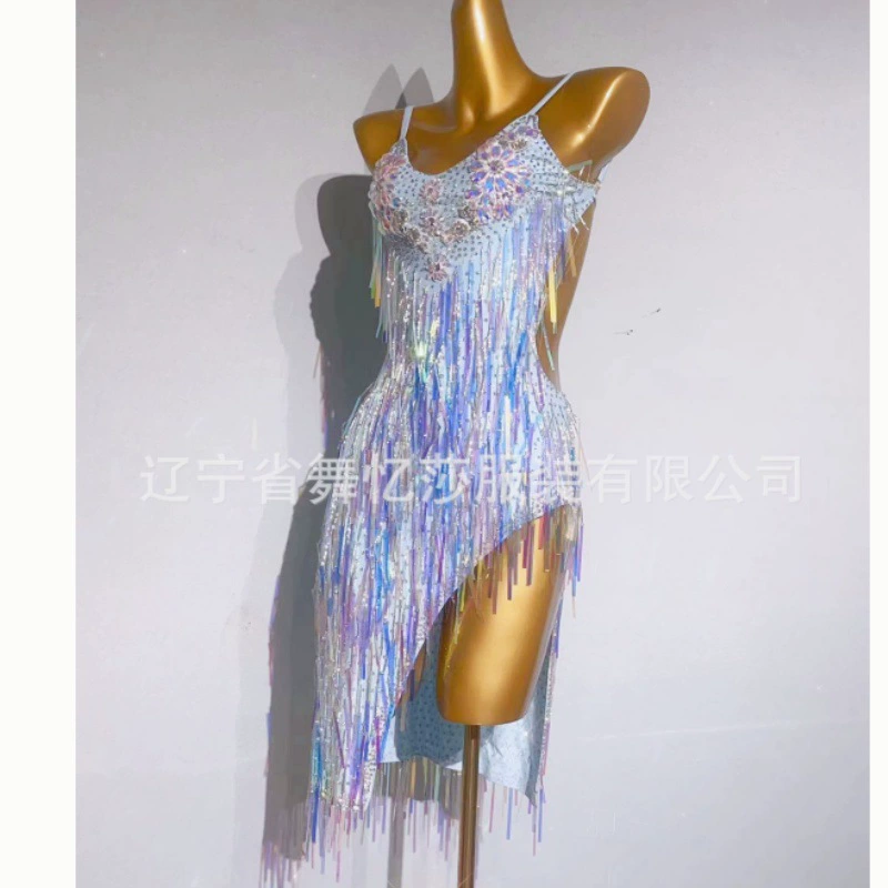 国标拉丁舞演出服吊带连衣裙成人女拉丁裙新款亮片流苏恰恰练功服