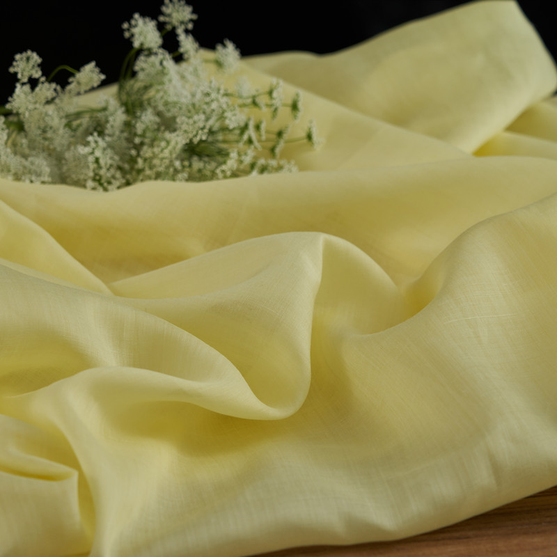 【柠檬黄】春夏高支印染纯苎麻连衣裙袍衬衫田园服装面料纯色布料