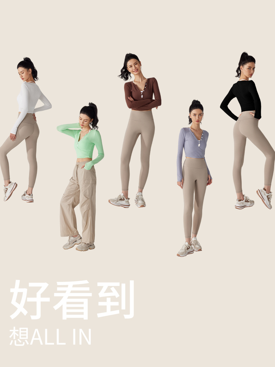 Otoño e invierno con cuello en V hilo de secado rápido deportes manga larga expuesta ombligo ins running fitness Top apretado adelgazamiento ropa de Yoga para Mujeres