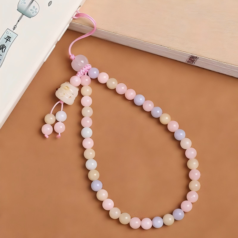 New Candy-Colored Pink Mobile Phone Lanyard for Women, Cute Lucky Cat Mobile Phone Chain Pendant, Wrist-Style Hanging Ornament