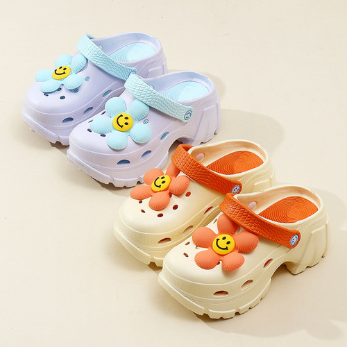 Croc shoes women's summer toe-toe half drag outer thick-soled fashionable dad shoes heightening platform sandals beach sandals high heels