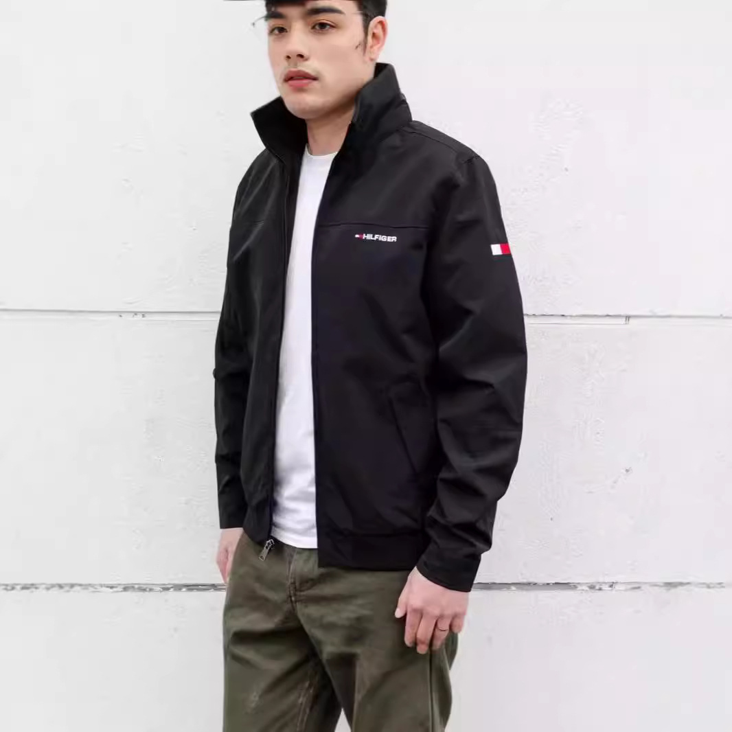 24 재고 가을 TOMMY 토미 남성 지퍼 재킷 3 색 작은 자수 캐주얼 루즈 세트 칼라 재킷