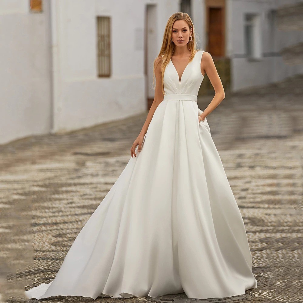Comercio exterior doble hombro ligero vestido de novia sen nuevo estilo novia simple una versión de viaje de espalda baja pequeña cola adelgazamiento real tiro