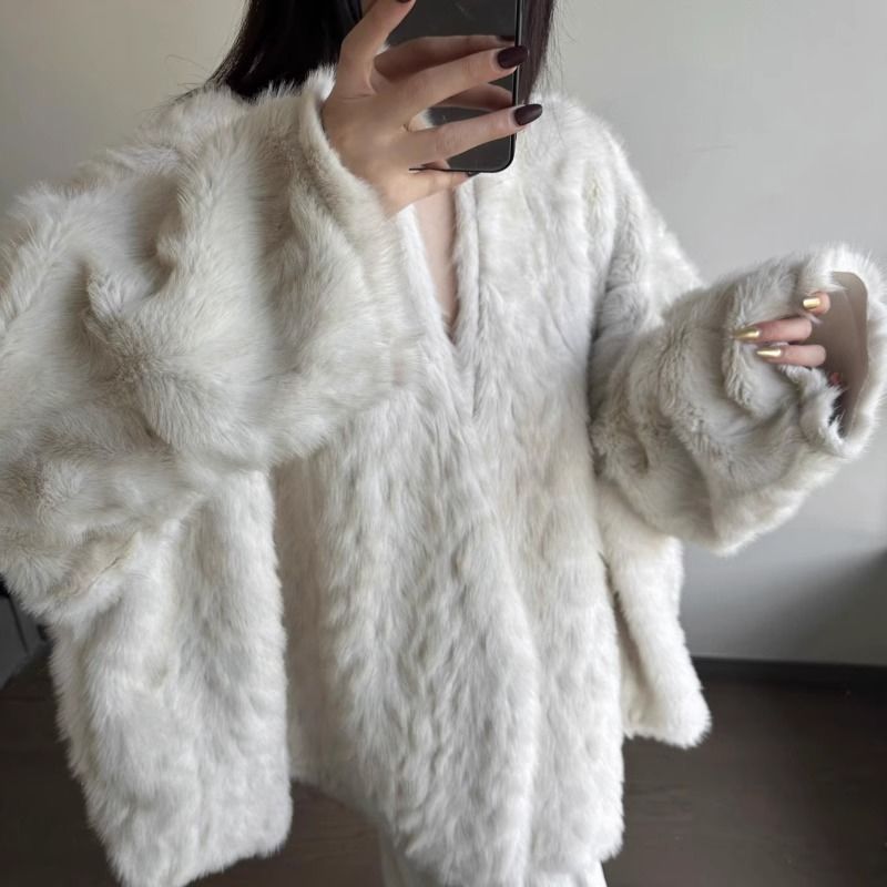 겨울 새 염색 팁 모조 밍크 플러시 모피 코트 여자 중간 길이의 모피 원피스 게으른 스타일 코트