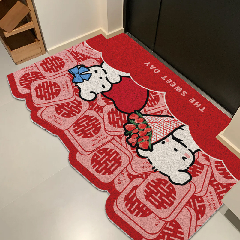 红色喜庆入户门丝圈地垫进门脚垫可裁剪家用玄关地毯防滑耐磨门垫|undefined