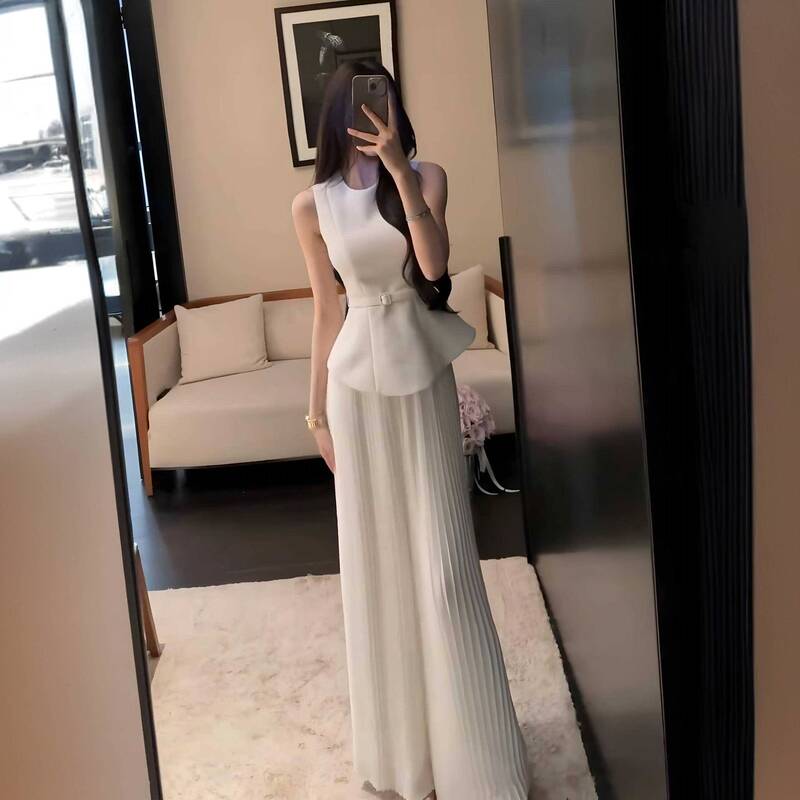 Sleeveless Vest Ruffled Top All-Match Wide Leg Pants Fashionable Foreign Style suit Women's 2025 Summer
