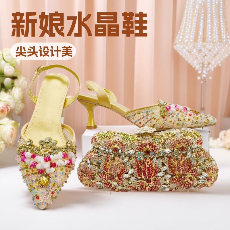 Lady Shoes Bag New Lace Pointed Toe Stiletto Sandals Wedding Banquet Rhinestone Dinner Bag Women's Shoes Set Lady Shoes Bag New Lace Pointed Toe Stiletto Sandals Wedding Banquet Rhinestone Dinner Bag Women's Shoes Set