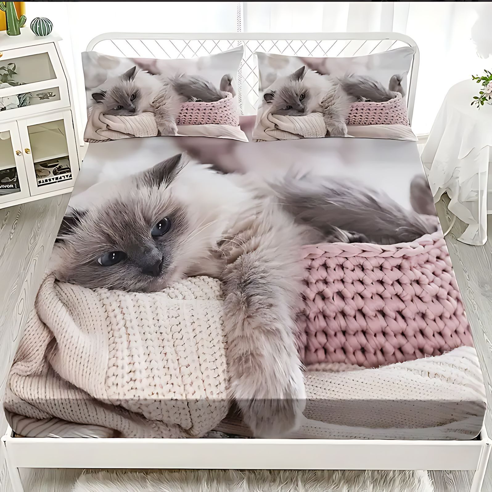 TEMU / JIT lindo gato 3D impresión digital cama cama cama cama de cama kit fuente de fábrica para dibujar puede hacer