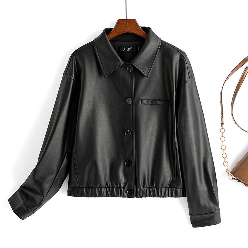 2026 Spring Haining Genuine Leather Sheepskin Short Women's Plus Size Leather Jacket Motorcycle Leather Jacket Cross-Border