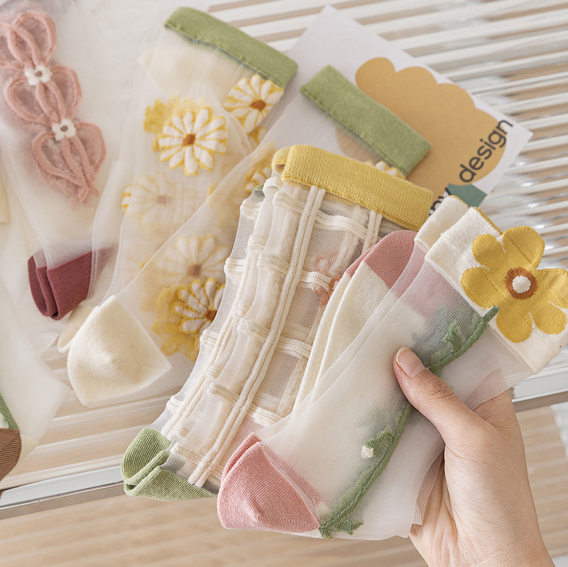 glass stockings children tube summer socks tulip transparent crystal silk women socks wholesale ins trend card stockings