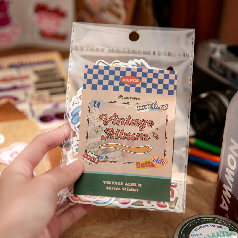 Paquete de pegatinas transfronterizas Mr. Paper 100 pegatinas especiales retro letras inglesas pegatinas de sello pegatinas decorativas