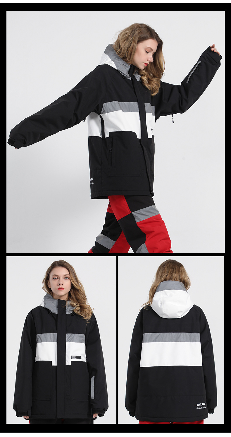 New snowsuit women's jacket warm clip cotton waterproof double board equipment reflective snowsuit men_voghion.com