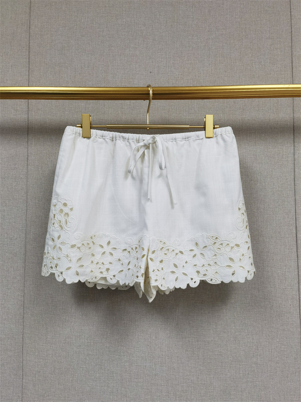 フランス式の大衆25春夏のシルクの亜麻の刺繍のvネックのひものシャツはひもを引いて腰の半ズボンのスーツを緩めます。|undefined
