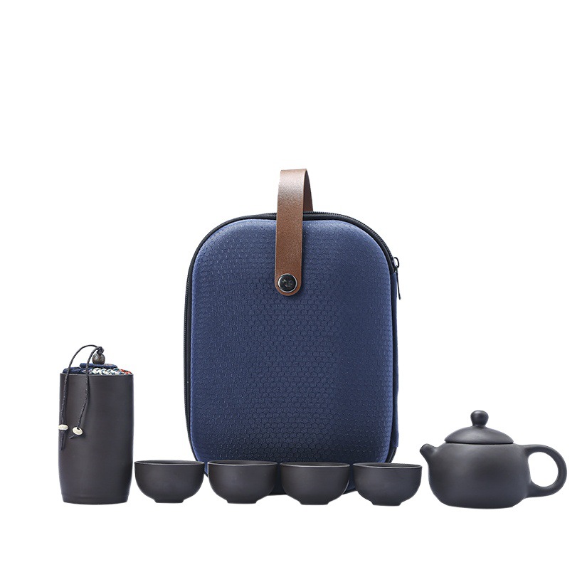 Portable Purple Clay Teapot Kung Fu Travel Tea Set Outdoor Quick Cup Set One Pot Four Cups Portable Bag Practical Gift