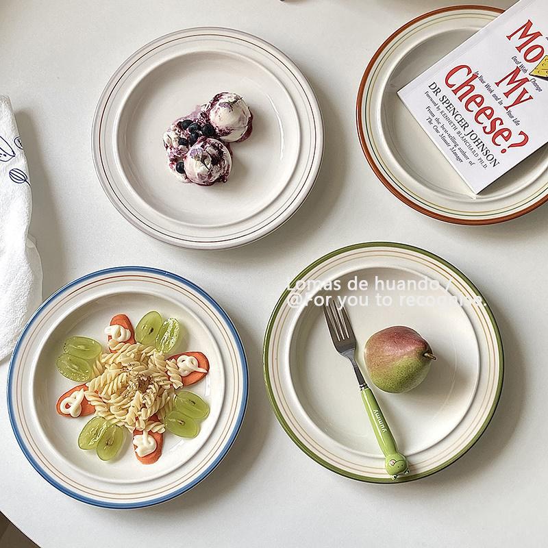 ins Style Western Food Plate Nice Pasta Plate Ceramic Steak Plate Shallow Plate Flat Plate Household Dish Rice Plate Oil Painting Edge
