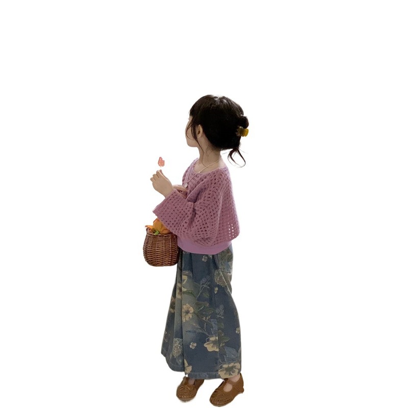 女童秋秋套装2025新款儿童洋气镂空针织花朵牛仔裤三件套宝宝衣服|undefined