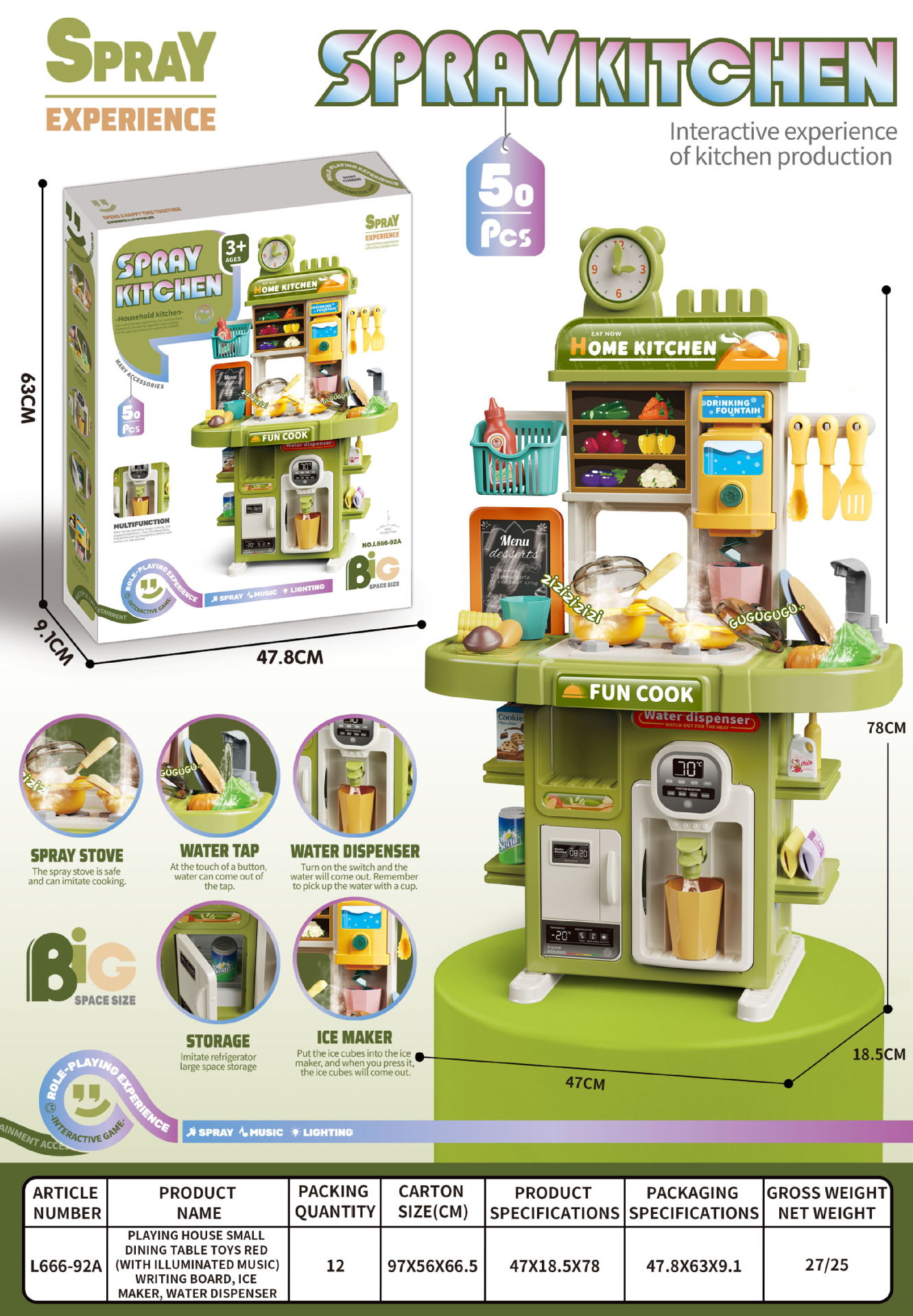 El Comercio exterior 77CM de doble cara de los niños de simulación de spray de cocina cajero de agua vajilla de cocina Play House supermercado Juguetes