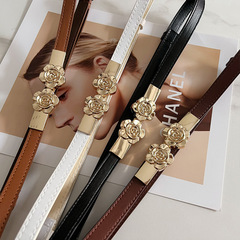 可自由調節金屬花朵腰帶女士時尚百搭連衣裙子裝飾細腰鏈小皮帶