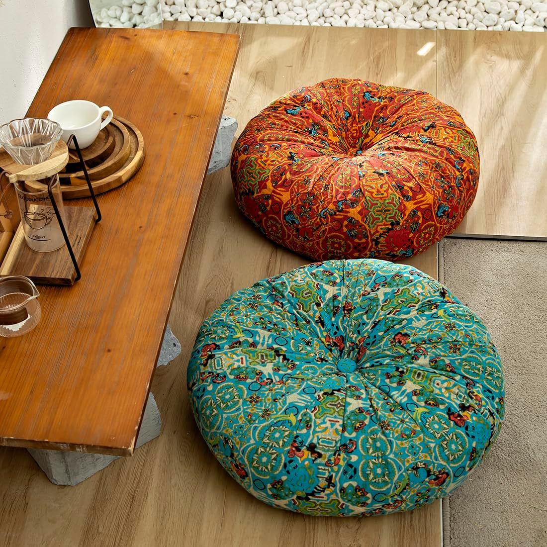 亚马逊懒人南瓜蒲团棉麻布艺榻榻米垫子大号圆形坐垫加厚方形椅垫