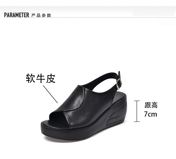 Giày sandal cao gót nữ mũi hở kiểu miệng cá, đế dày platform, da thật có khóa — Màu đen chi tiết 9