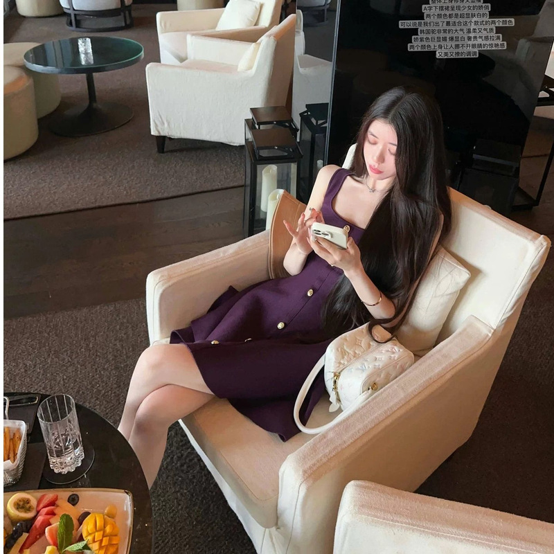 High-End Feel, Flattering Waistline, Good Fit, Slimming and Elegant, Covering Side Breasts, Knitted Dress, A-Line Square Neck Short Dress High-End Feel, Flattering Waistline, Good Fit, Slimming and Elegant, Covering Side Breasts, Knitted Dress, A-Line Square Neck Short Dress
