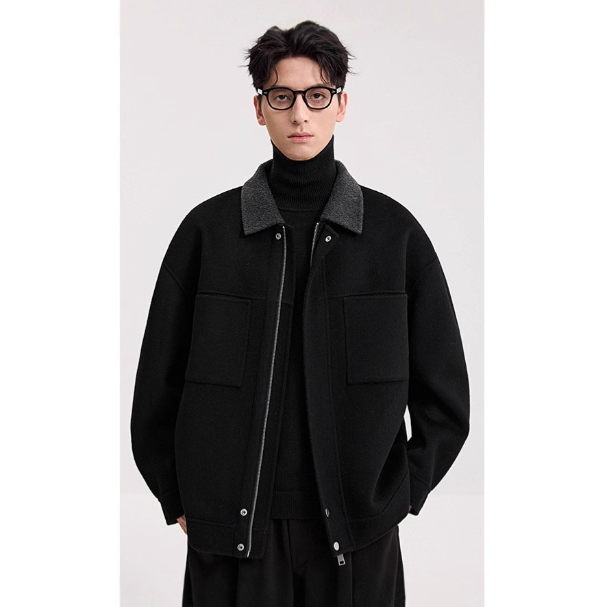 100% Sheep Wool High-End Lapel Double-Sided Woolen Jacket for Men 25 Autum New Casual Versatile Woolen Jacket