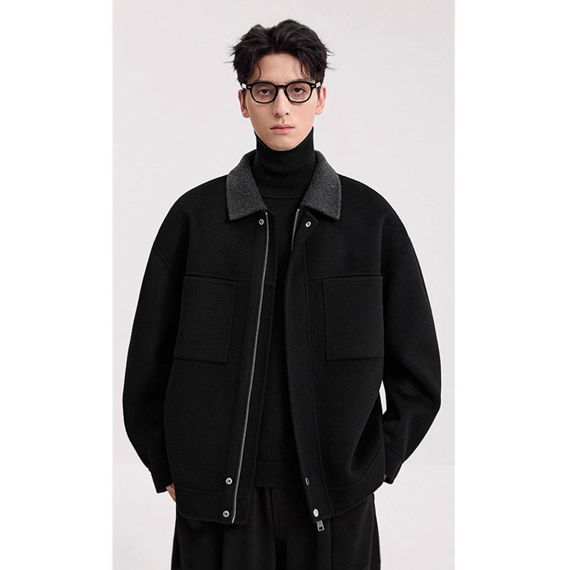 100% Sheep Wool High-End Lapel Double-Sided Woolen Jacket for Men 25 Autum New Casual Versatile Woolen Jacket
