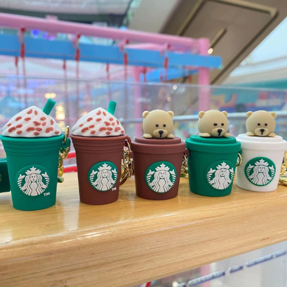 Cross-Border Starbucks Bear Keychain Cartoon Exquisite Car Figurine Milk Tea Cup Bag Pendant Wholesale
