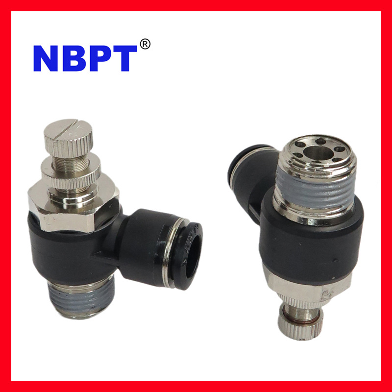 管道阀L型SC单向节流阀NPT牙气动快插气管接头节流阀气管调速阀