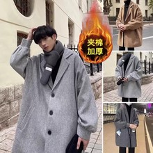 呢子外套男短款加厚韩版潮流帅气港风宽松情侣装毛呢大衣男中长款