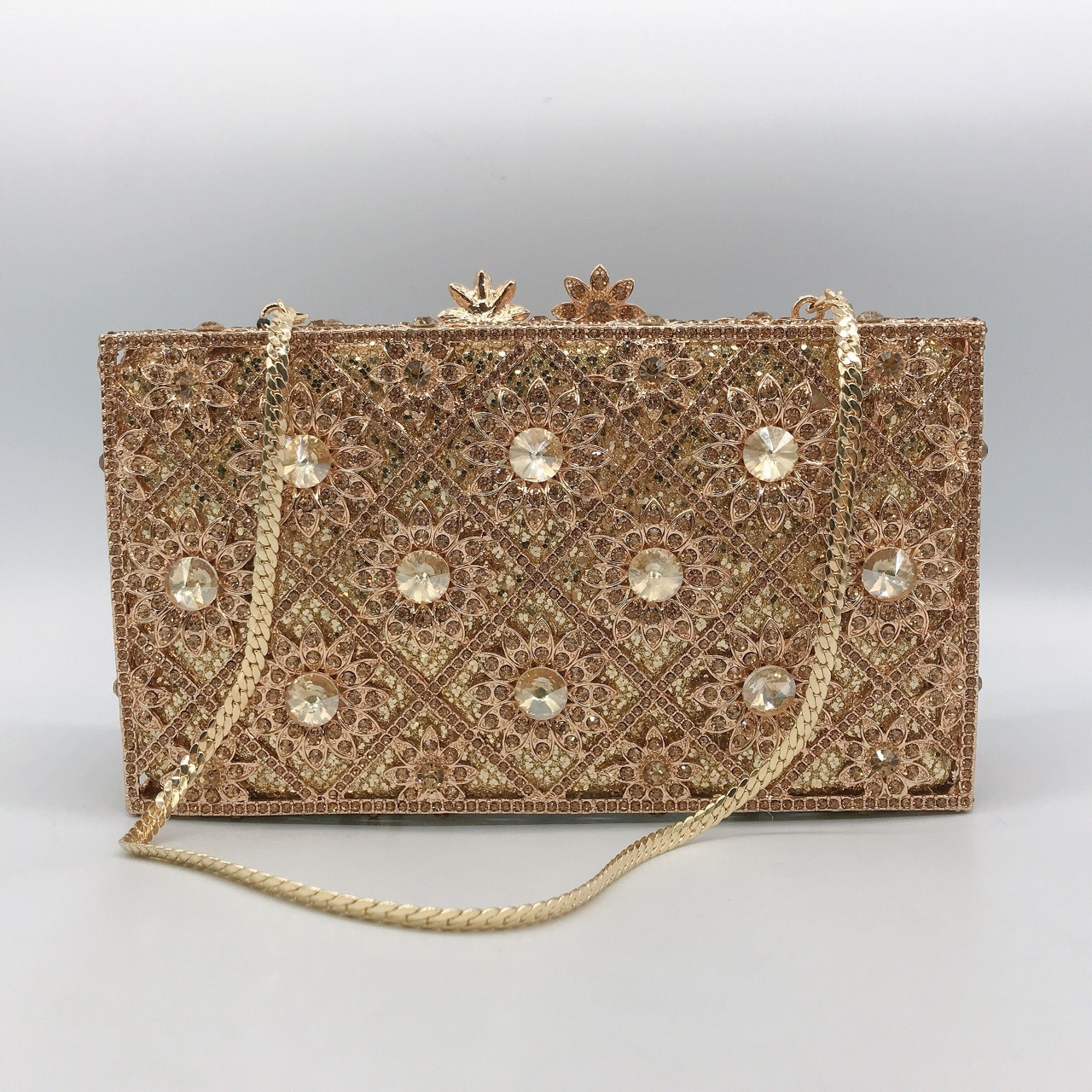 * girasol bolsas de cena de diamantes de diamantes de travesía europea y americana vestido de fiesta de mano caja cuadrada horizontal embrague femenino