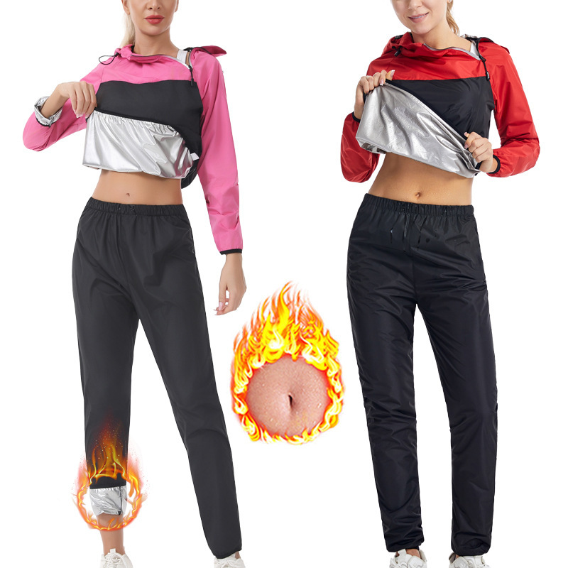 Sweat Suit Women's Hooded Sports Fitness Sweat-Proof Windproof Running Outdoor Sauna Suit Shapewear
