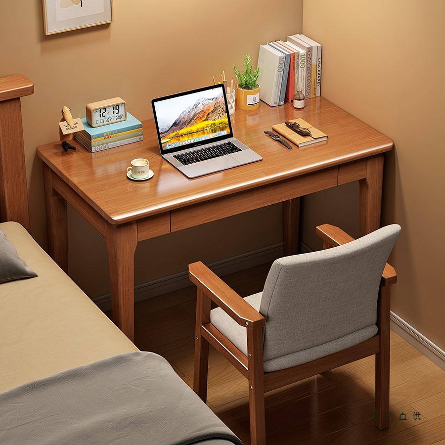 全实木窄书桌台式电脑桌简约家用办公桌小户型卧室写字桌长条桌子