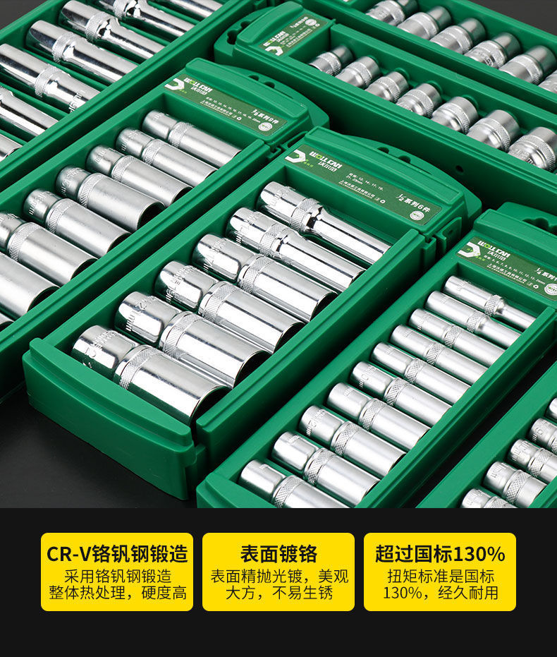 Auto Repair Ratchet Wrench Extended Socket Set Large, Medium, and Small Combination Tools