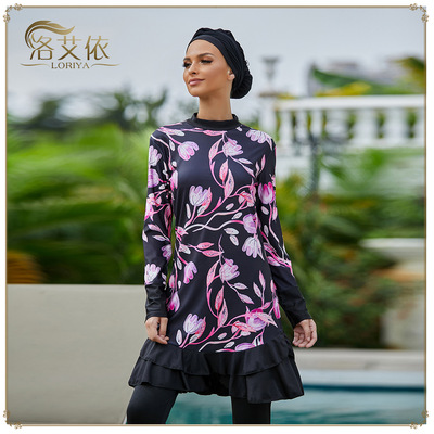 Loriya速卖通亚马逊保守时尚印花款现货分体三件套泳装SW1003|ms