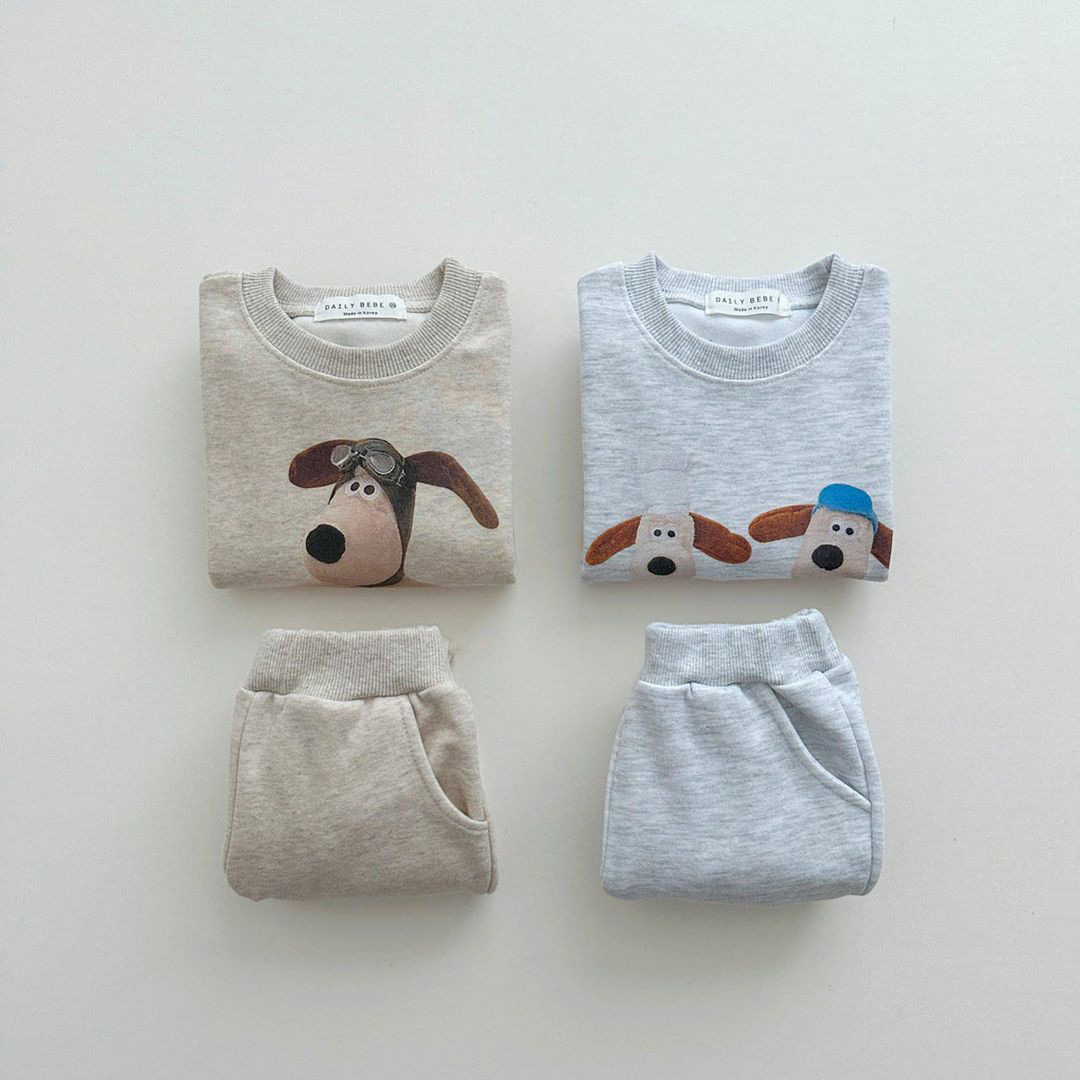 Kinder 2023 Neue Herbst Jungen und Mädchen Koreanische Freizeit Hund Pullover Zwei Stück Baby Set_voghion.com