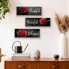 木質紅色玫瑰牆飾壁掛掛牌花朵牆面裝飾臥室餐廳木牌標牌掛飾