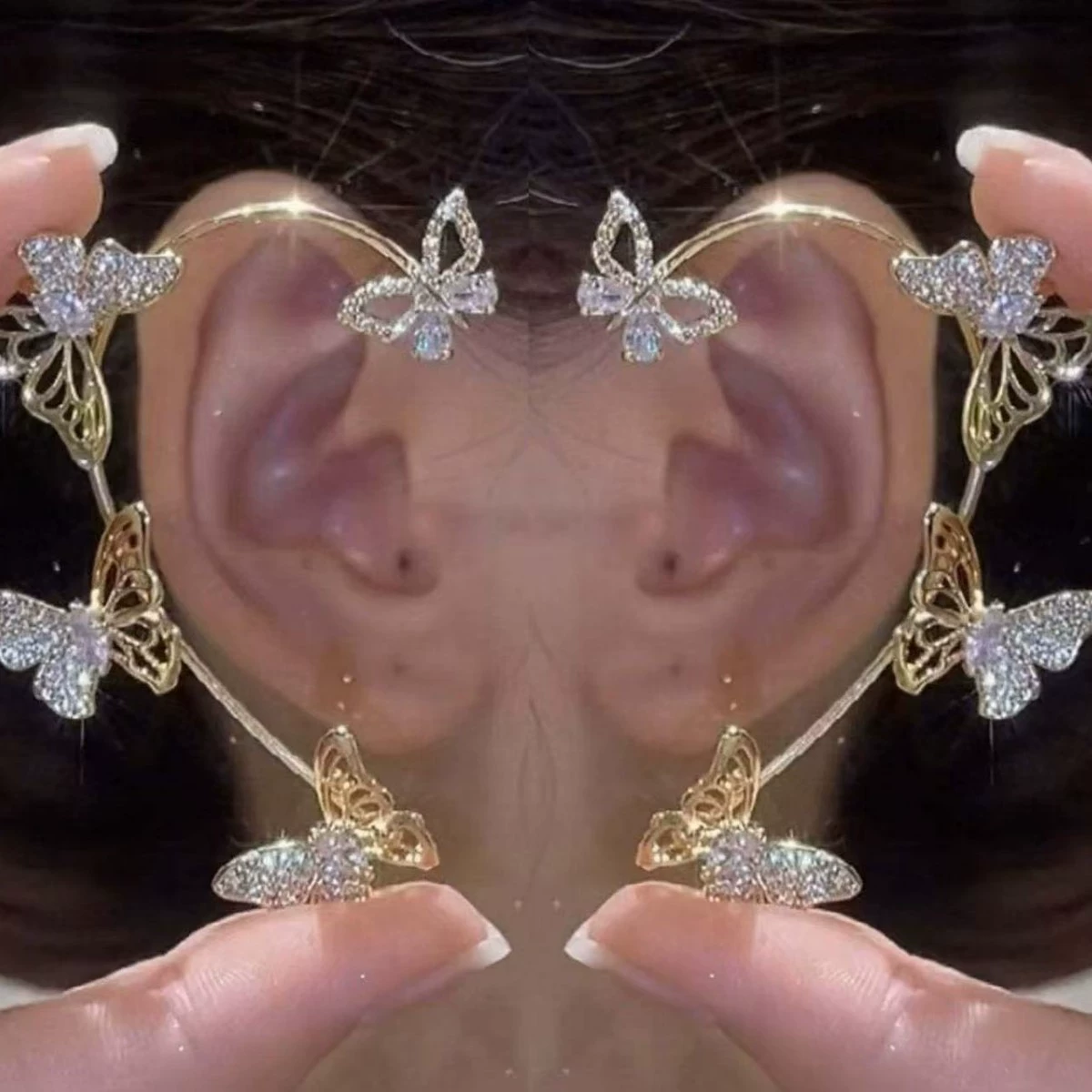 Сережки-уточки на ухо, стиль Light-Luxury для TikTok, без пирсинга, элемент бабочка, золото/серебро