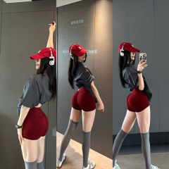 ホットガールフィットネスピーチスリーポイントパンツストレッチハイウエストおなかコントロールタイツ高弾性ランニングスポーツ速乾ヨガショーツ