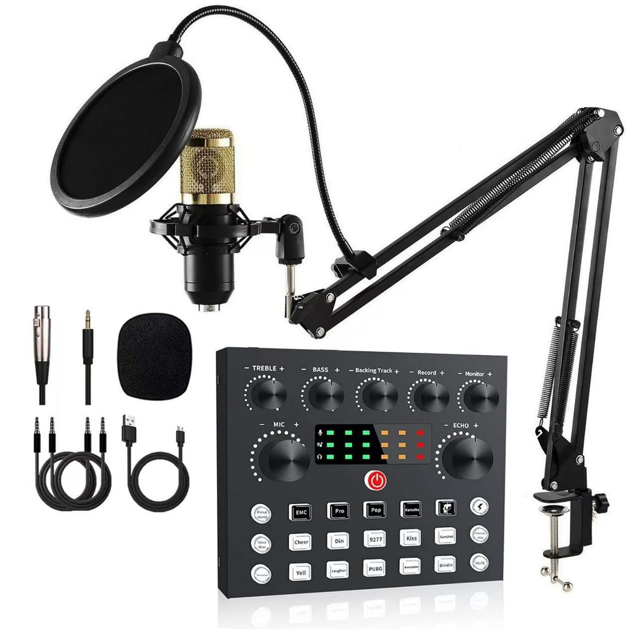 Micrófono de condensador BM800 con tarjeta de sonido V8 kit de transmisión en vivo y podcasting