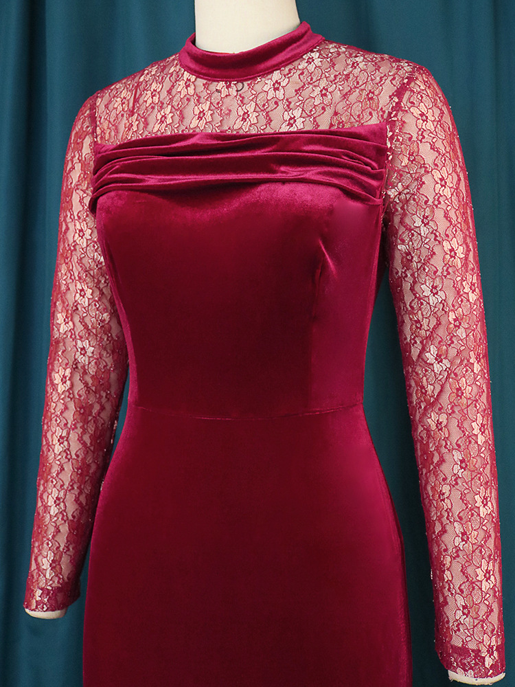 Women's Clothing lace stitching cross border plus size dress elegant high waist evening dress fishtail skirt dresses_voghion.com