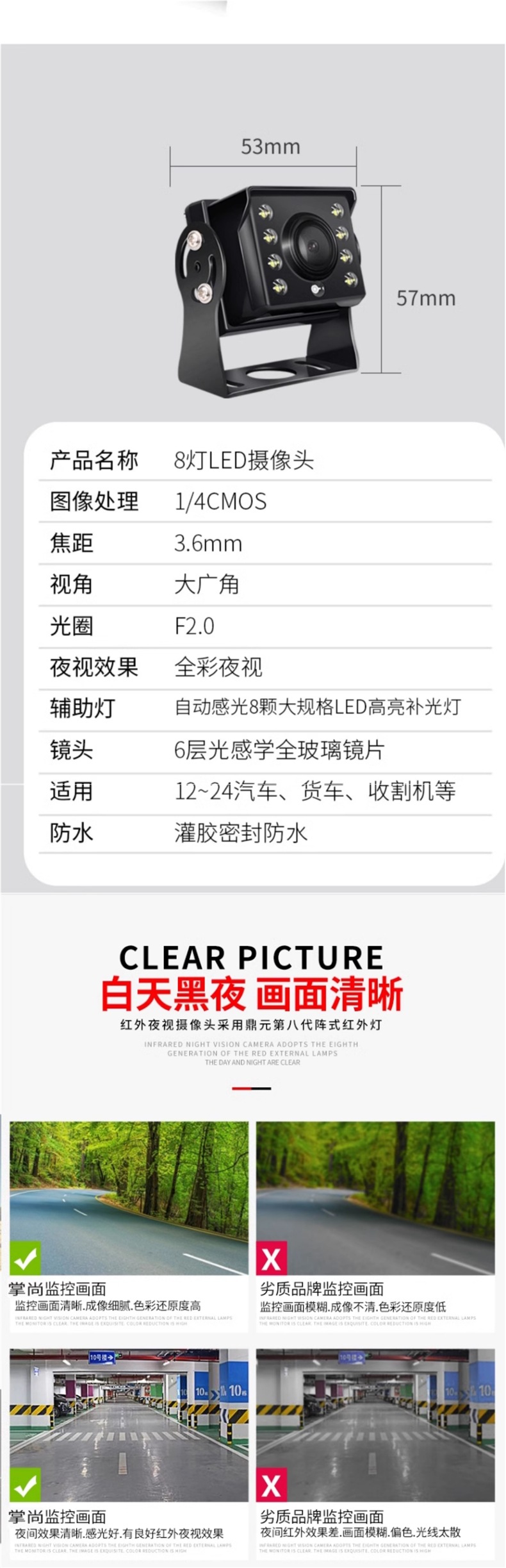Truck Reversing Image Display 12V24 Vehicle-Mounted High-Definition Night Vision Harvester Passenger Car Four-Way Monitoring Recorder